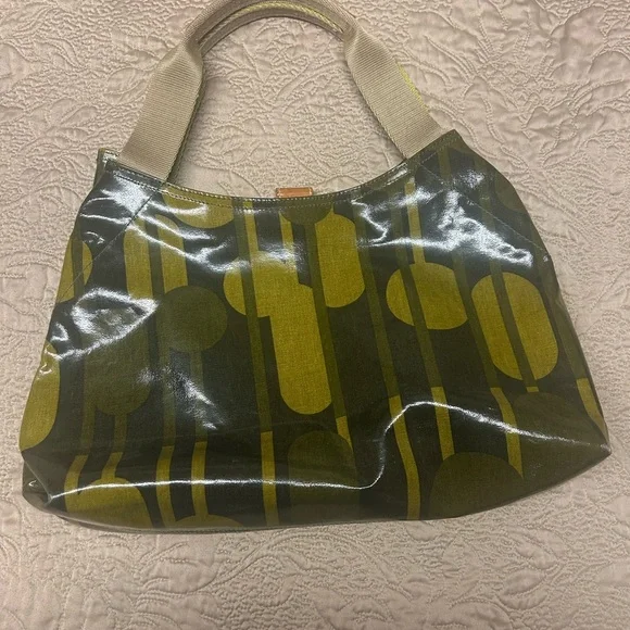 Orla Kiely Olive Green Hobo Purse Bag Multi Leaf Magnetic Clasp Leather Strap - Picture 4 of 10